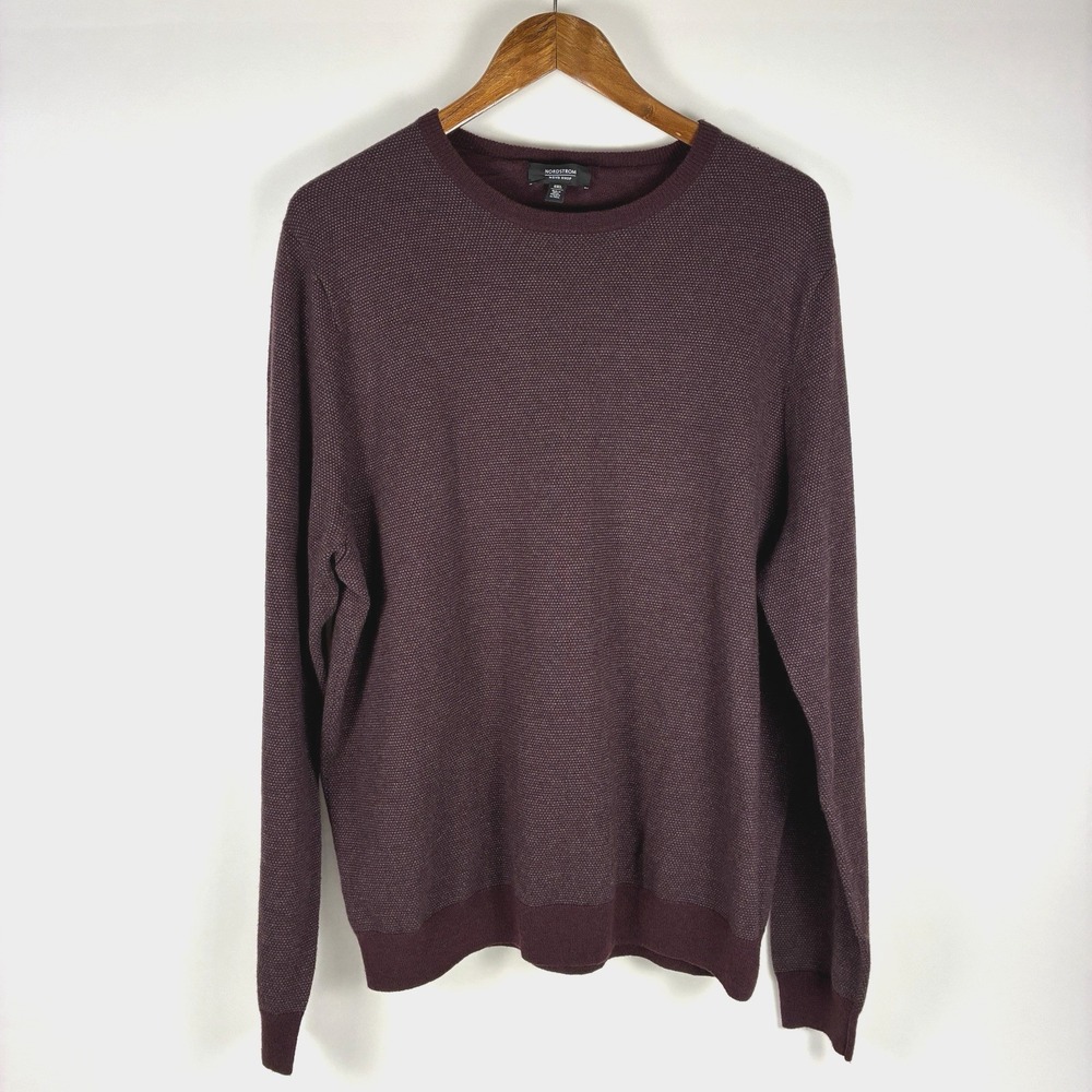 Nordstrom Men's Shop Birdseye Sweater Burgundy 2XL Wool Blend Fine Knit Classic